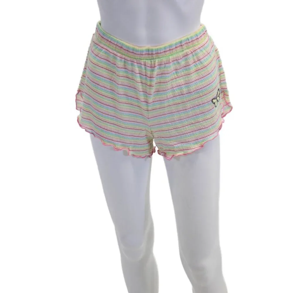 Emerson Road Womens Striped Butterfly Pajama Shirt Shorts Set White Multi XS
